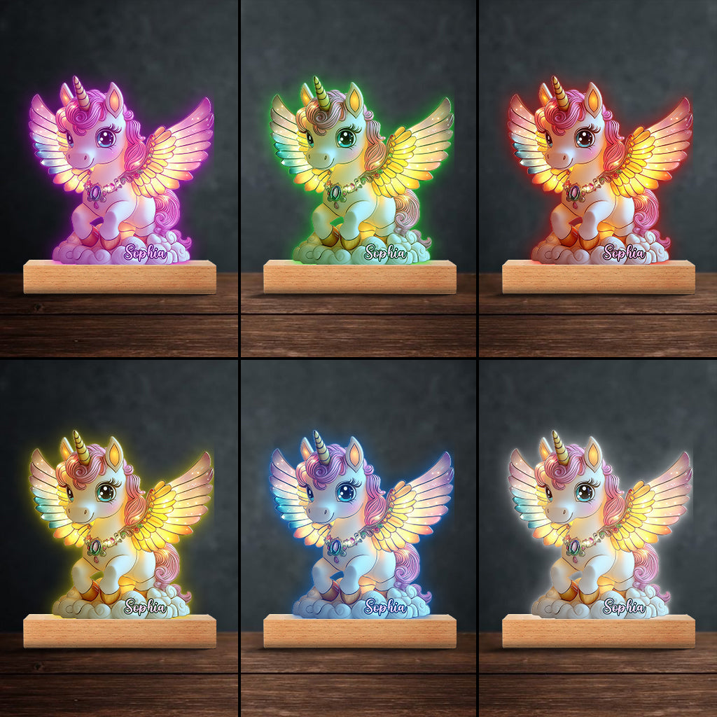 Wunderschönes Einhorn – personalisierte, kindförmige Plakettenleuchte