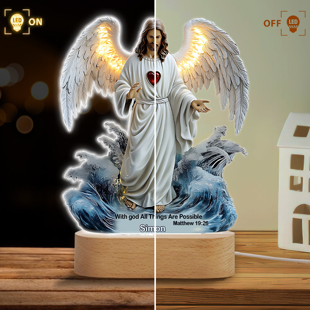 With God All Things Are Possible - Personalized Christian Shaped Plaque Light Base