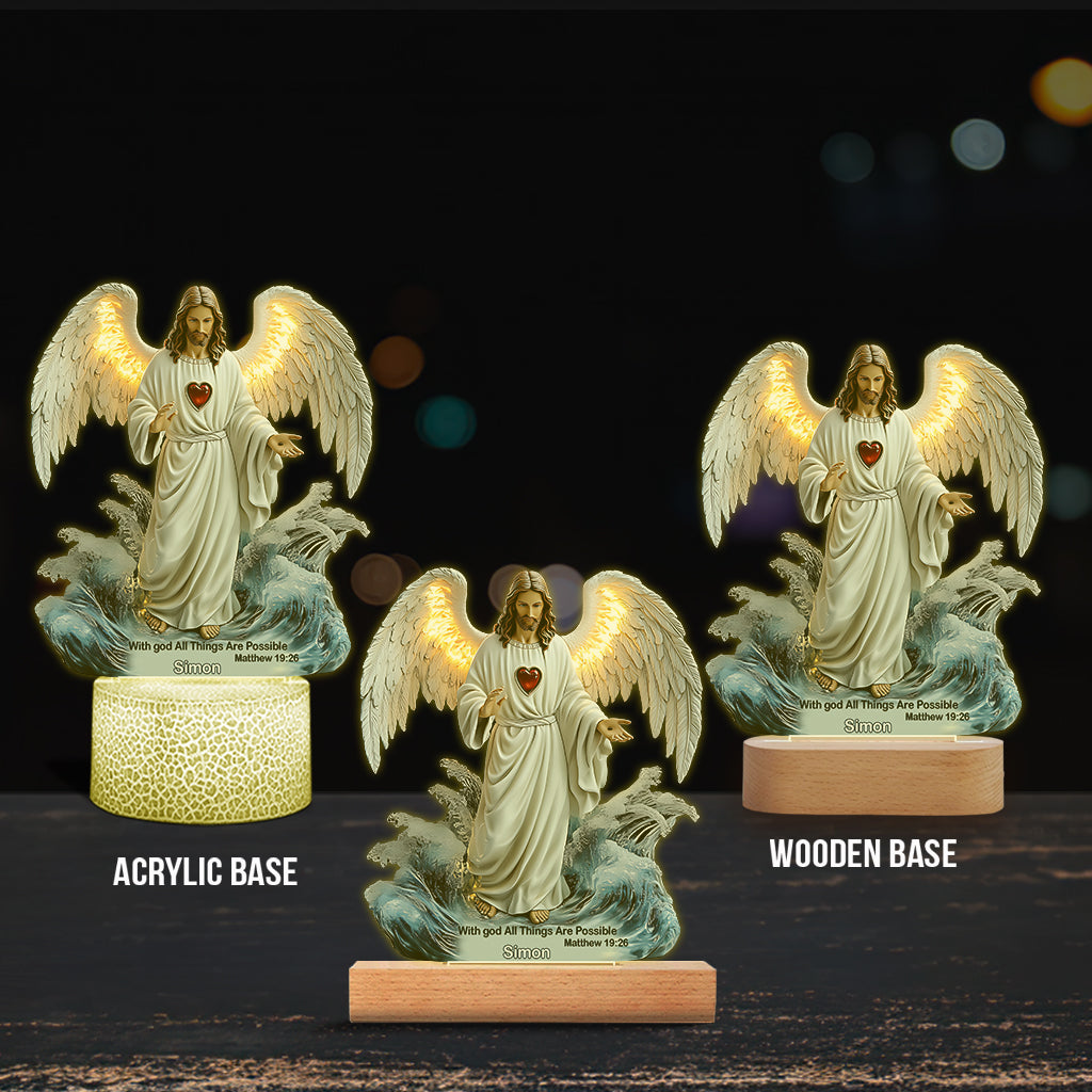 With God All Things Are Possible - Personalized Christian Shaped Plaque Light Base