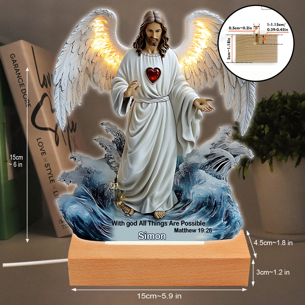 With God All Things Are Possible - Personalized Christian Shaped Plaque Light Base