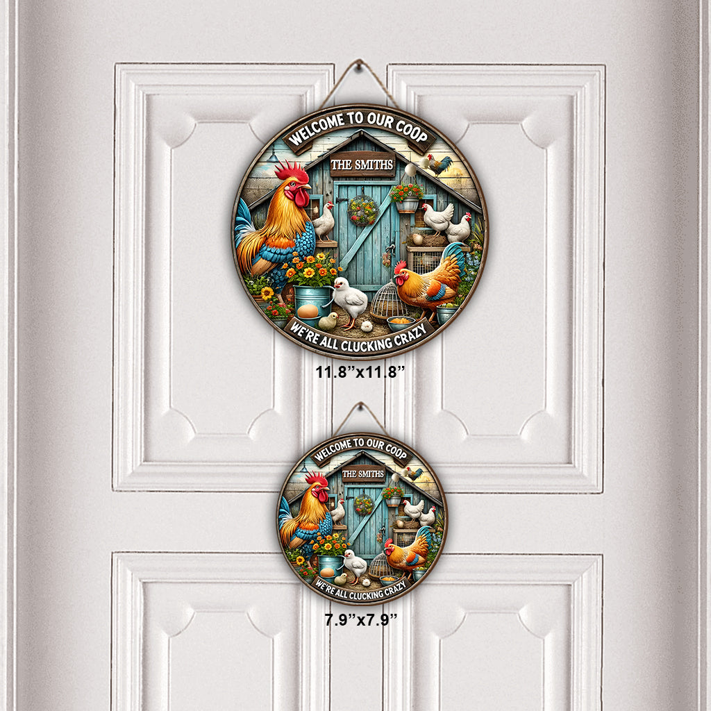 Willkommen in unserem Hühnerstall – Personalisiertes rundes Holzschild „Hühner“