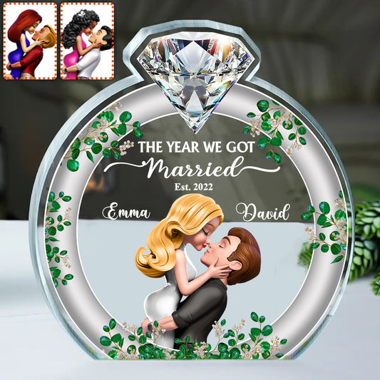 The Year We Got Married - Personalized Couple Custom Shaped Acrylic Plaque