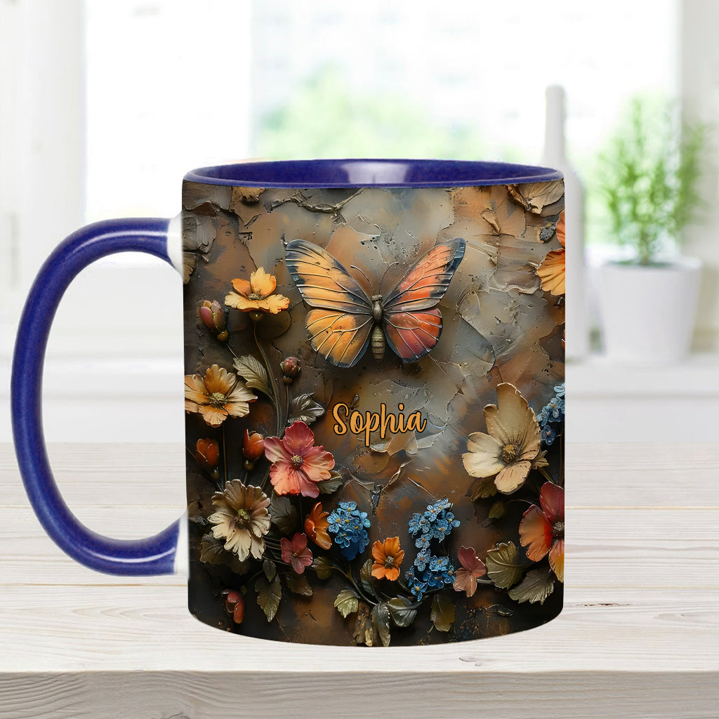 Schicke Rose & Schmetterling – Personalisierte Tasse mit Schmetterlingsmotiv