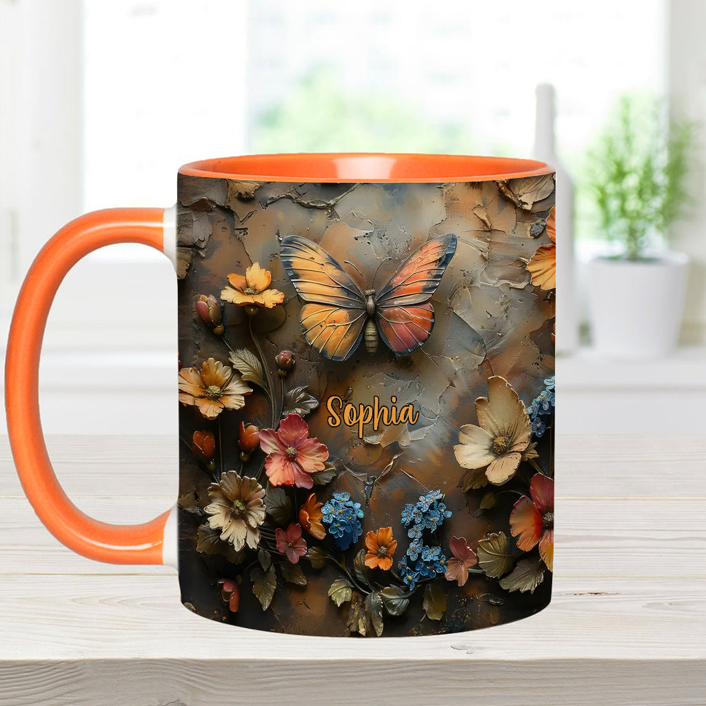 Schicke Rose & Schmetterling – Personalisierte Tasse mit Schmetterlingsmotiv