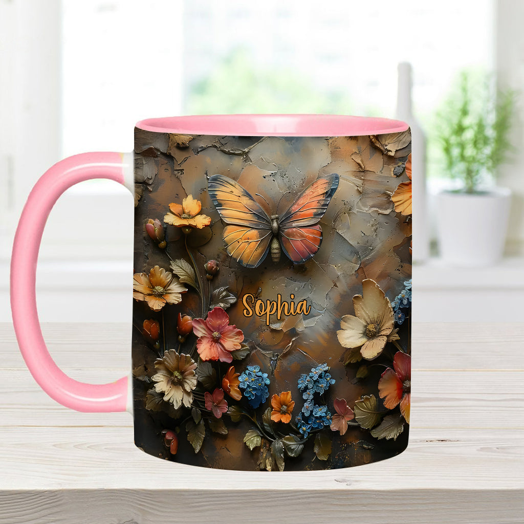Schicke Rose & Schmetterling – Personalisierte Tasse mit Schmetterlingsmotiv