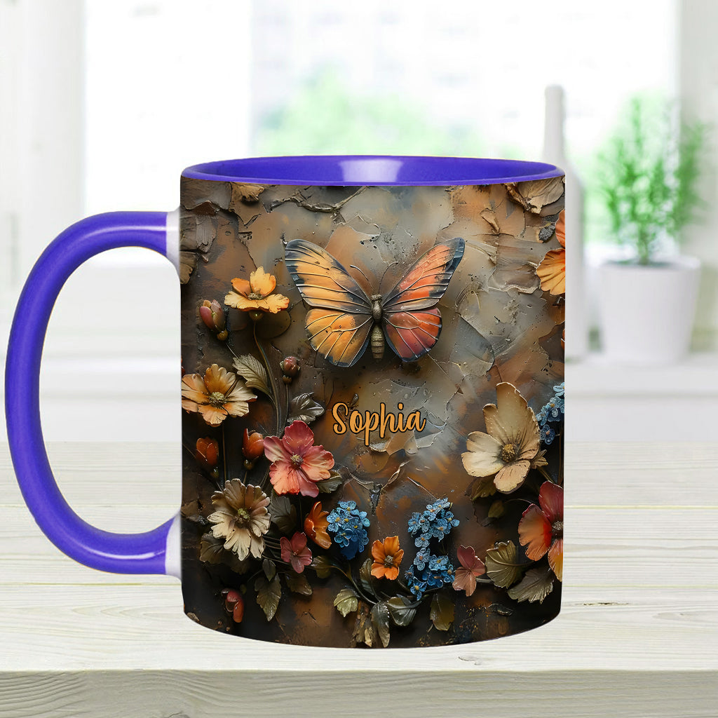 Schicke Rose & Schmetterling – Personalisierte Tasse mit Schmetterlingsmotiv