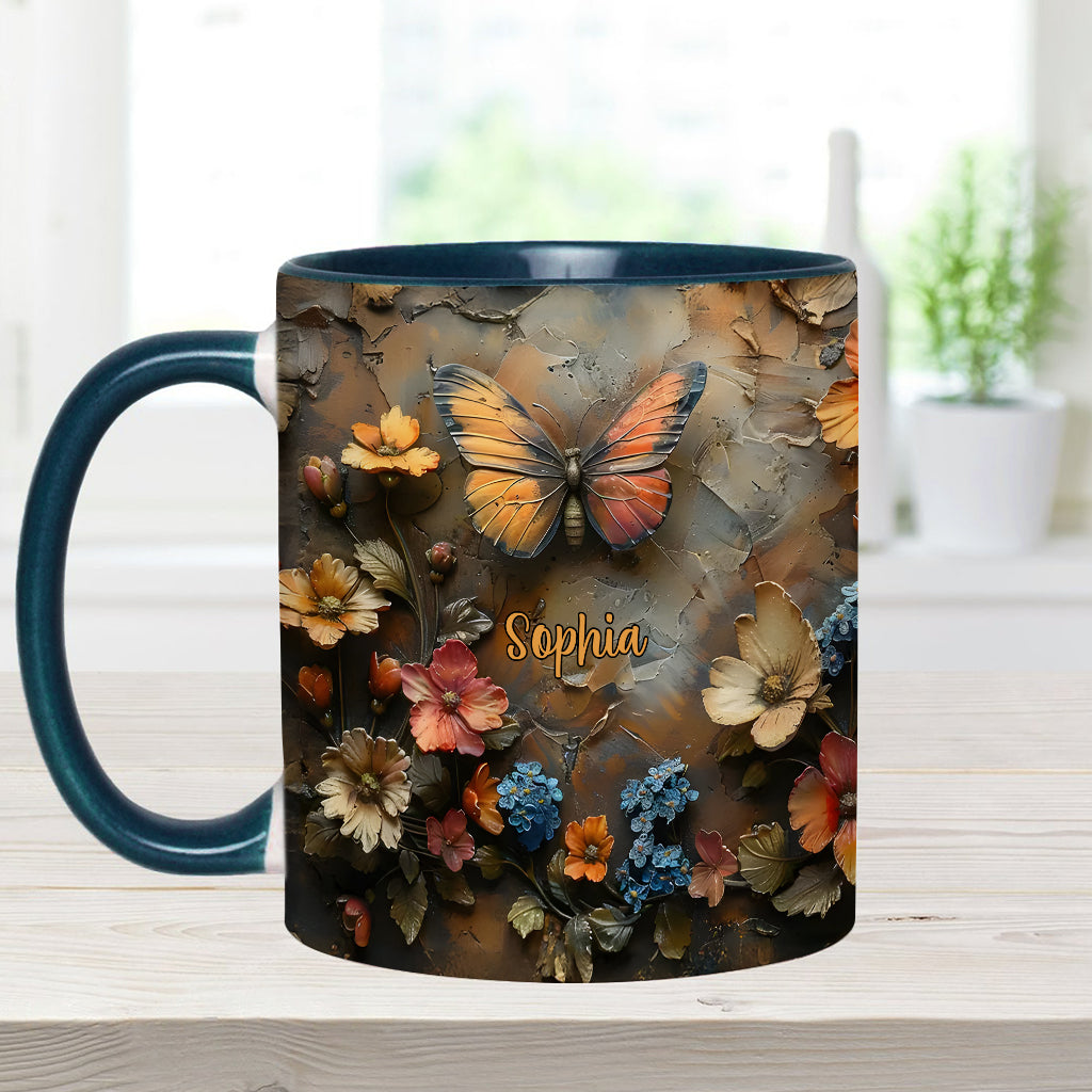 Schicke Rose & Schmetterling – Personalisierte Tasse mit Schmetterlingsmotiv