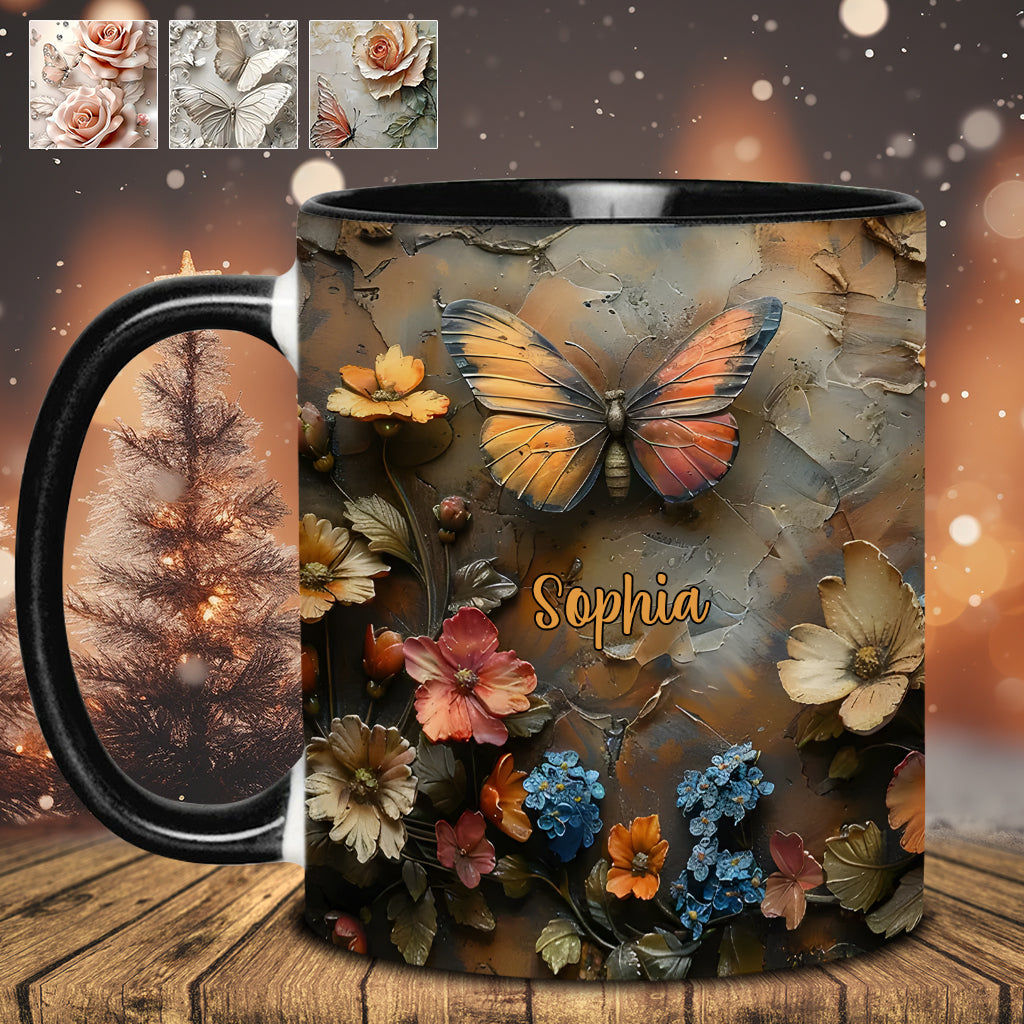 Schicke Rose & Schmetterling – Personalisierte Tasse mit Schmetterlingsmotiv