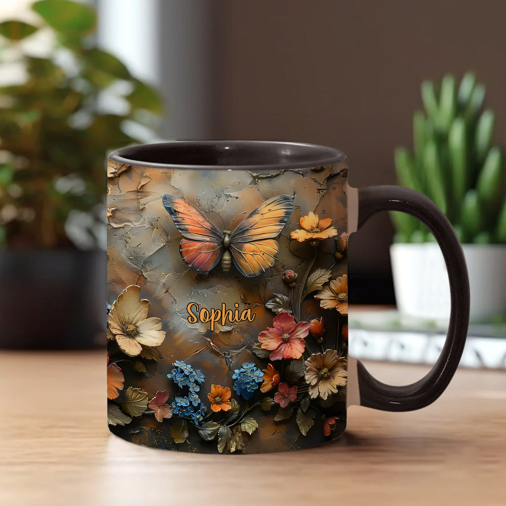 Schicke Rose & Schmetterling – Personalisierte Tasse mit Schmetterlingsmotiv