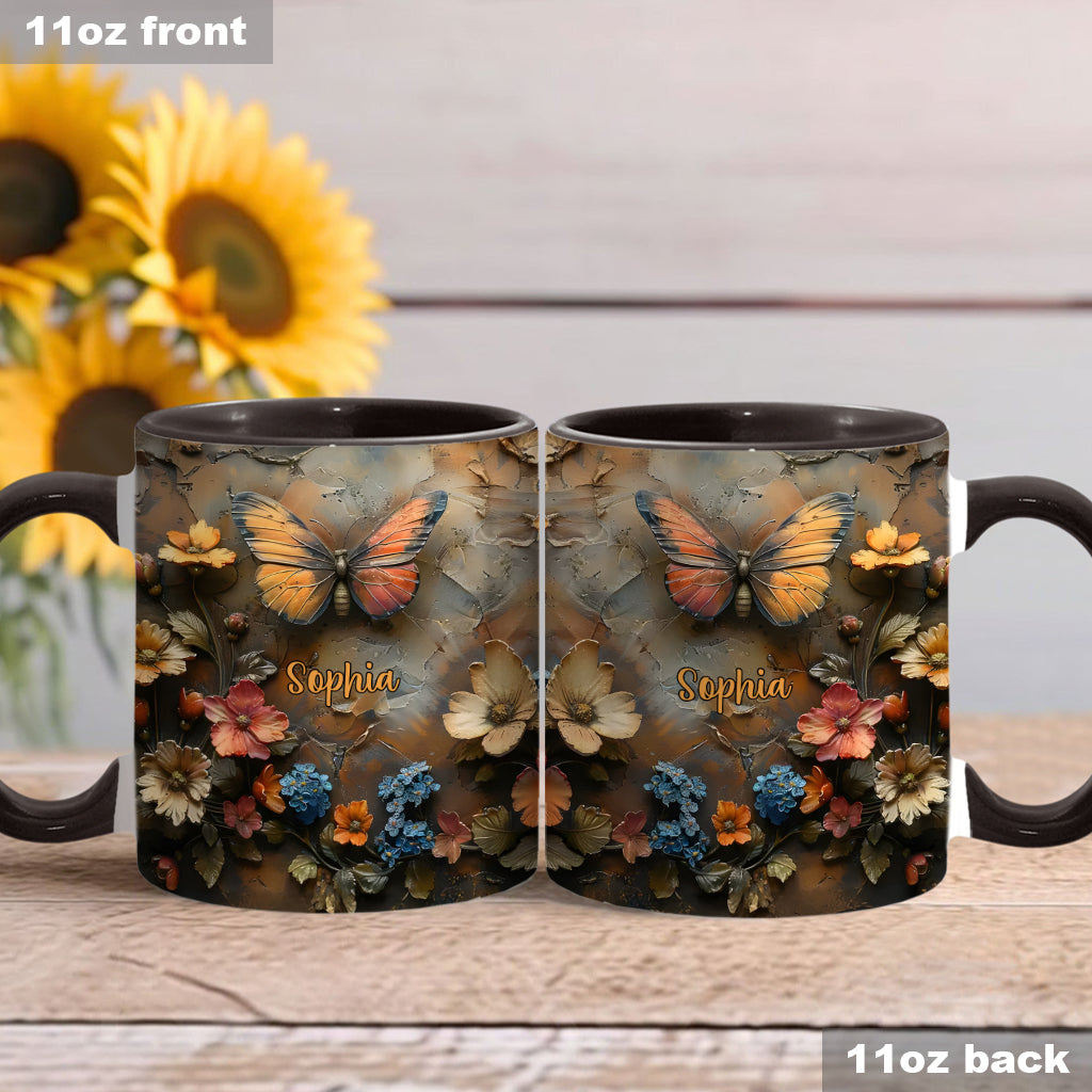 Schicke Rose & Schmetterling – Personalisierte Tasse mit Schmetterlingsmotiv