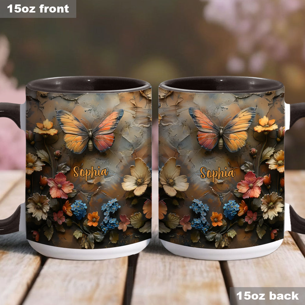 Schicke Rose & Schmetterling – Personalisierte Tasse mit Schmetterlingsmotiv