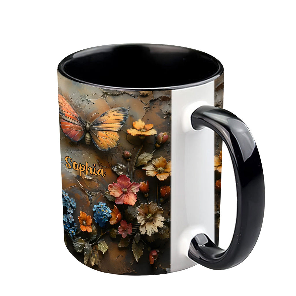 Schicke Rose & Schmetterling – Personalisierte Tasse mit Schmetterlingsmotiv