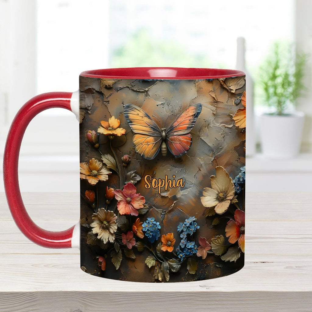Schicke Rose & Schmetterling – Personalisierte Tasse mit Schmetterlingsmotiv