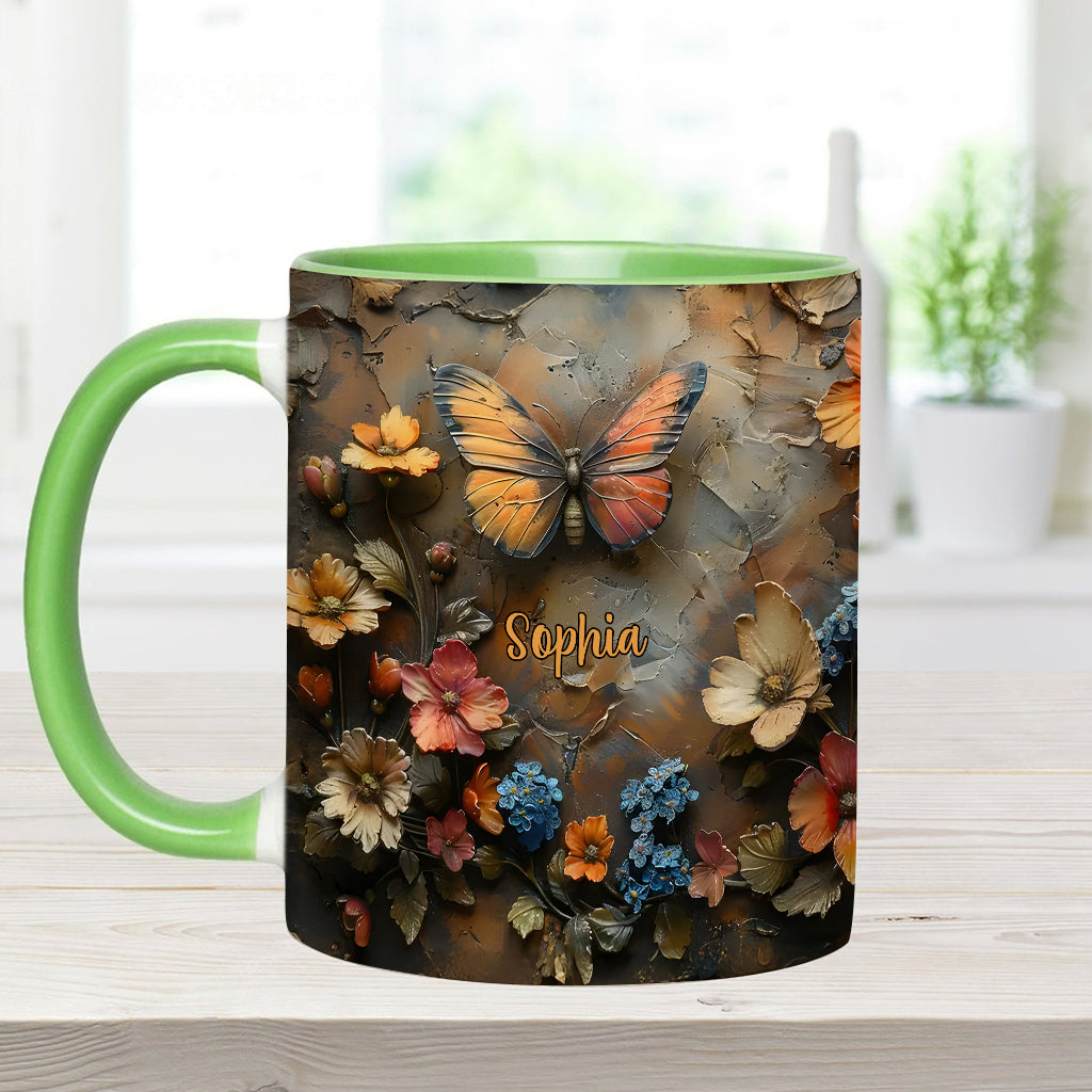 Schicke Rose & Schmetterling – Personalisierte Tasse mit Schmetterlingsmotiv