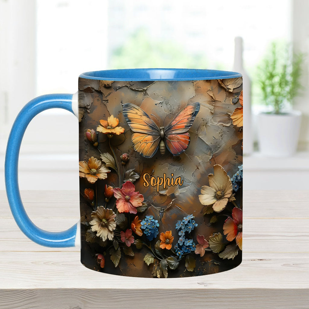 Schicke Rose & Schmetterling – Personalisierte Tasse mit Schmetterlingsmotiv