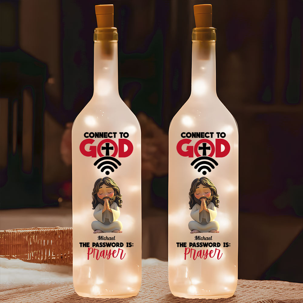 Verbinde dich mit Gott – Personalisierte christliche Weinflaschenlampe