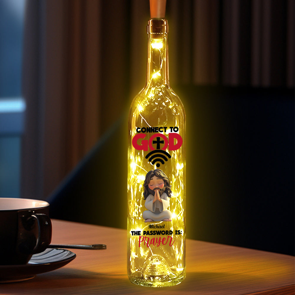 Verbinde dich mit Gott – Personalisierte christliche Weinflaschenlampe