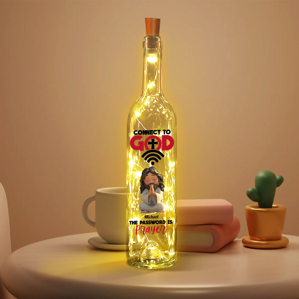 Verbinde dich mit Gott – Personalisierte christliche Weinflaschenlampe