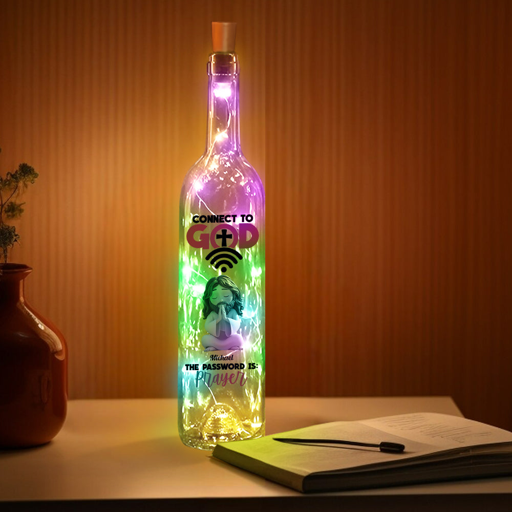Verbinde dich mit Gott – Personalisierte christliche Weinflaschenlampe