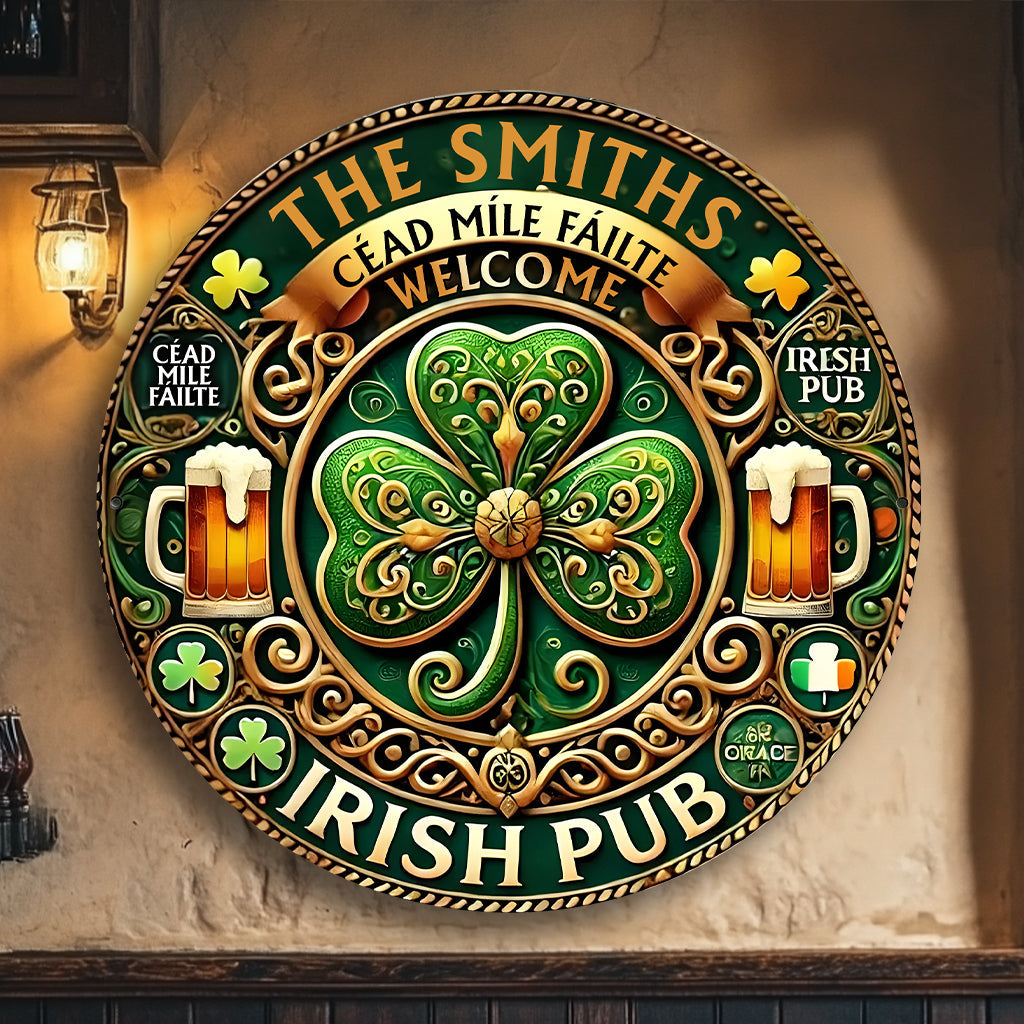Irisches Pub - Personalisiertes rundes Holzschild zum St. Patrick's Day