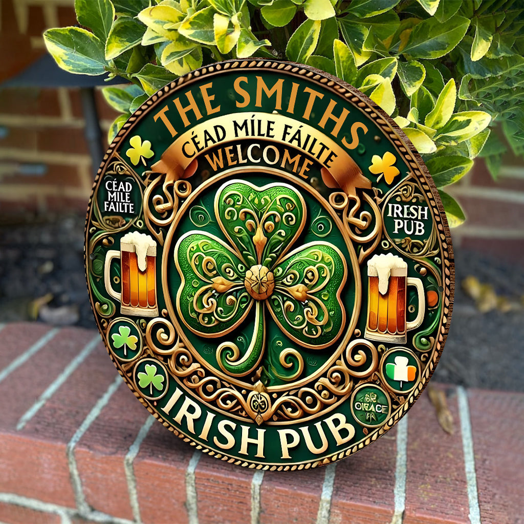 Irisches Pub - Personalisiertes rundes Holzschild zum St. Patrick's Day