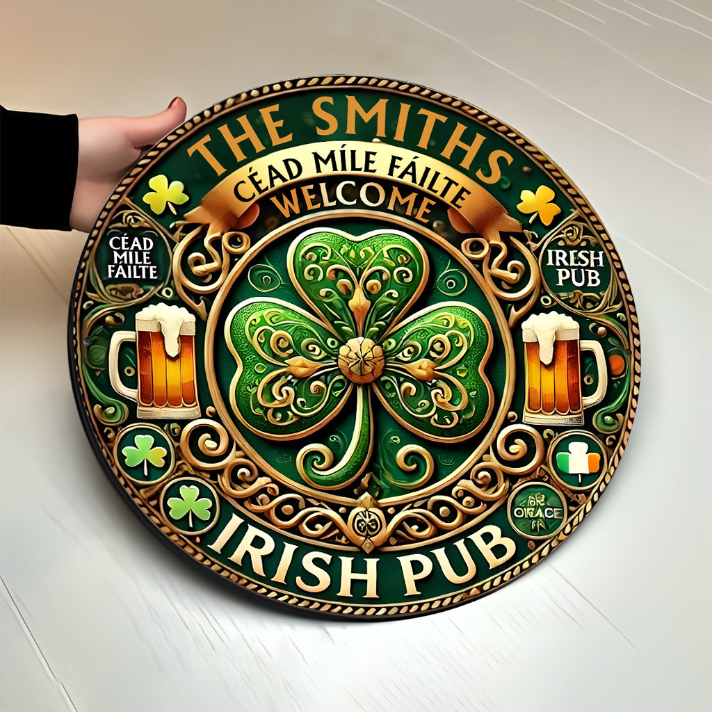 Irisches Pub - Personalisiertes rundes Holzschild zum St. Patrick's Day