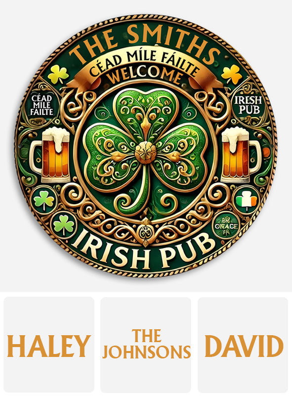 Irisches Pub - Personalisiertes rundes Holzschild zum St. Patrick's Day