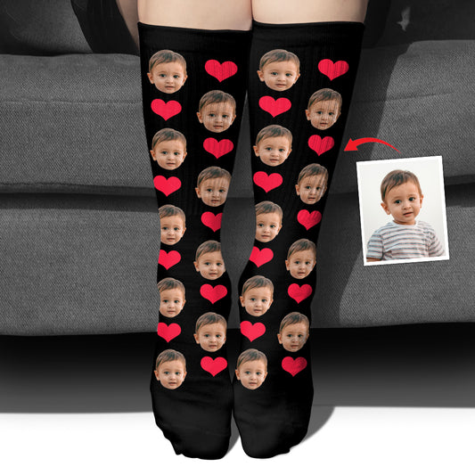 Custom Face Heart Pattern - Personalized Kid Socks
