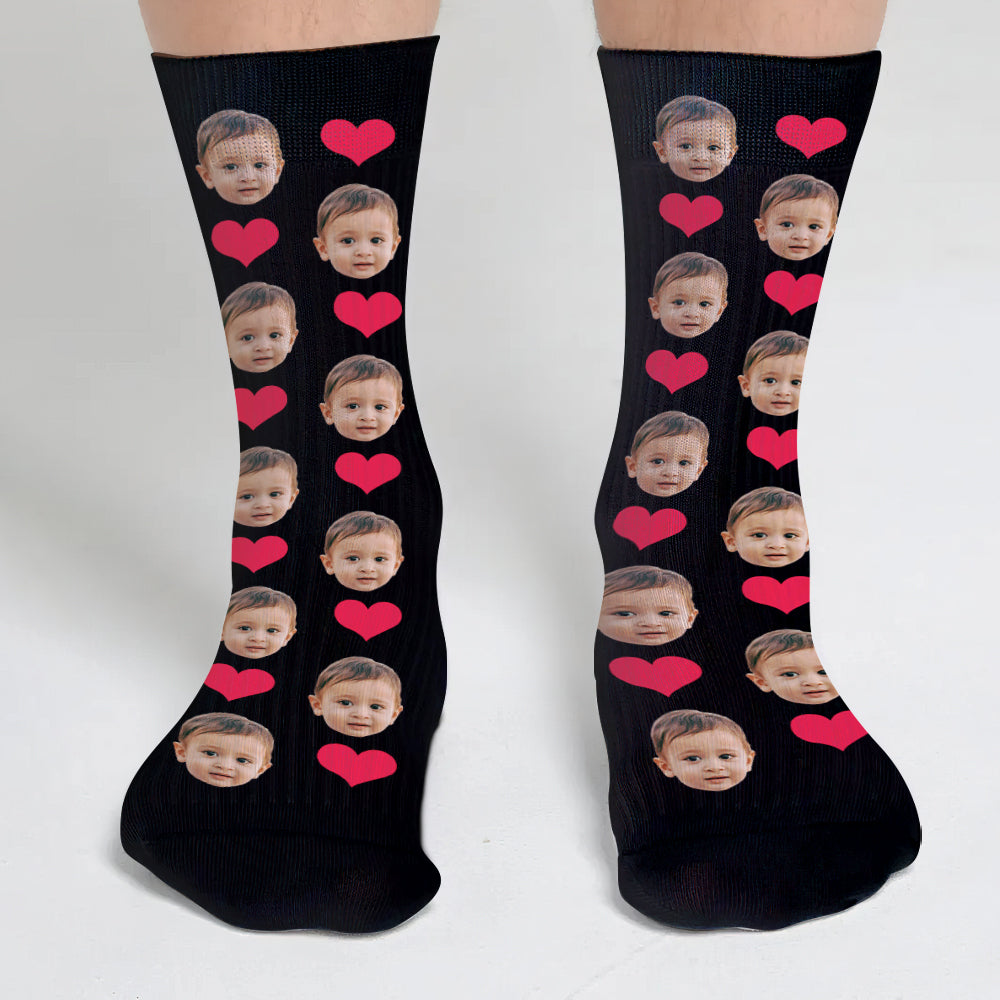 Individuelles Gesichts-Herz-Muster – personalisierte Kindersocken