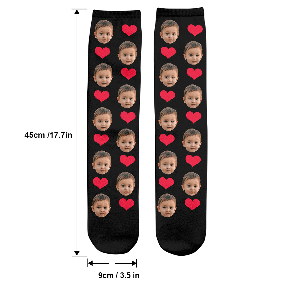 Individuelles Gesichts-Herz-Muster – personalisierte Kindersocken