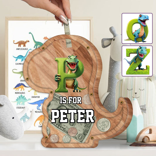 Dinosaurier-Spardose für Kinder – Personalisierte Spardose aus Holz für Kinder