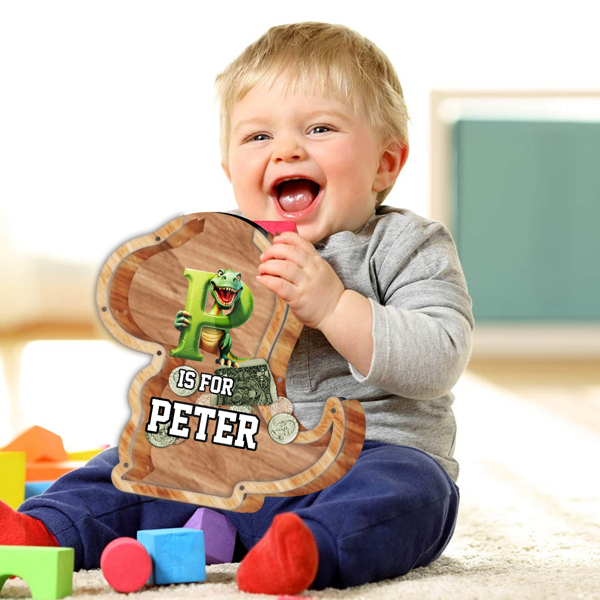 Dinosaurier-Spardose für Kinder – Personalisierte Spardose aus Holz für Kinder