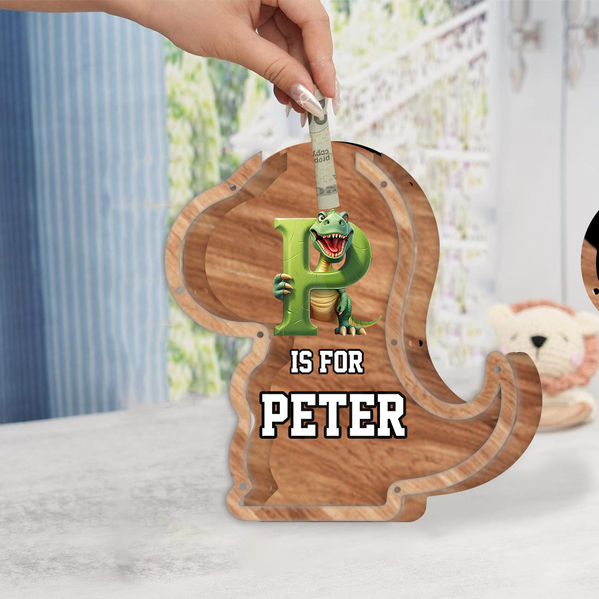 Dinosaurier-Spardose für Kinder – Personalisierte Spardose aus Holz für Kinder