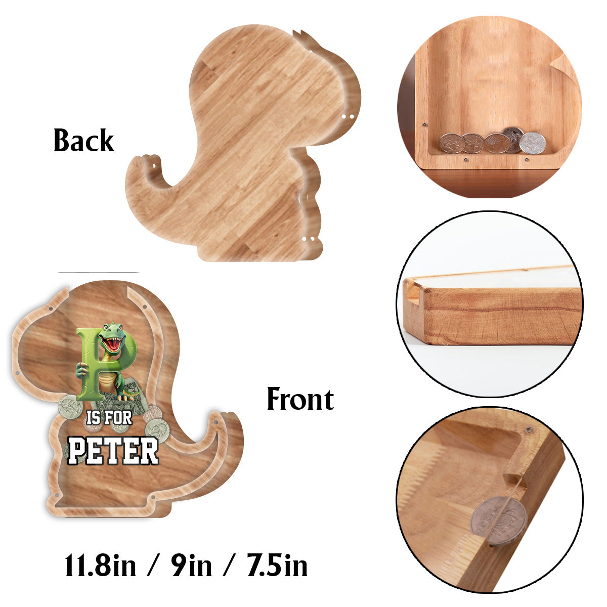 Dinosaurier-Spardose für Kinder – Personalisierte Spardose aus Holz für Kinder