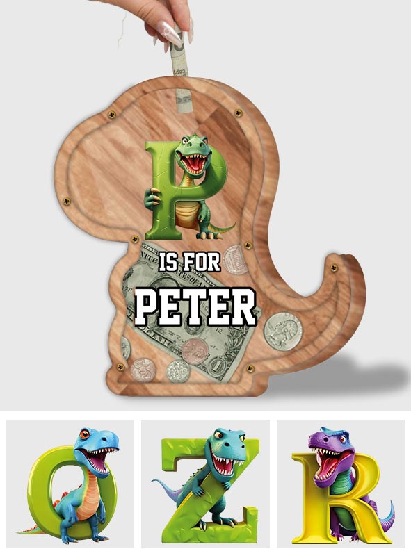 Dinosaurier-Spardose für Kinder – Personalisierte Spardose aus Holz für Kinder