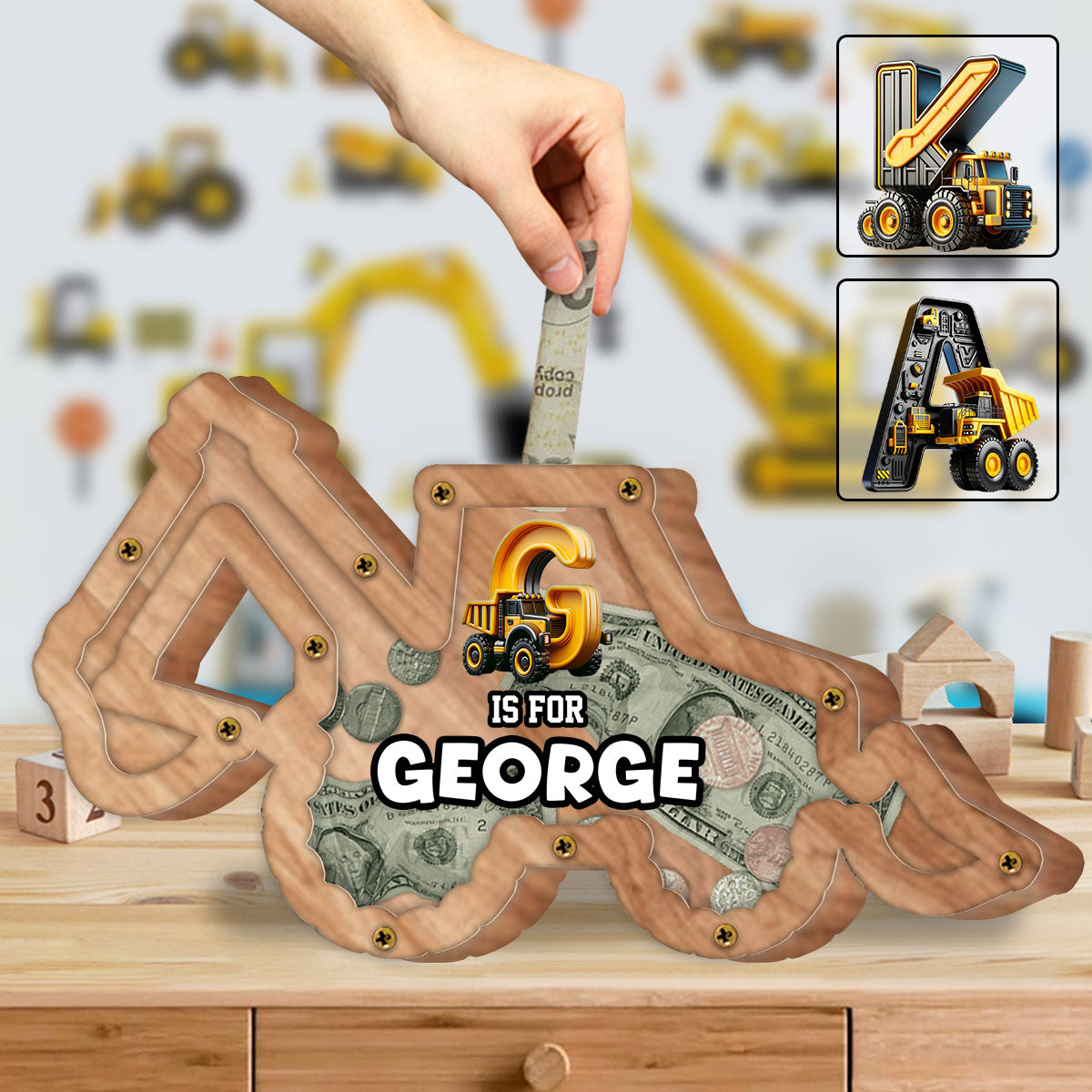 LKW-Spardose für Kinder – Personalisierte Spardose aus Holz für Kinder