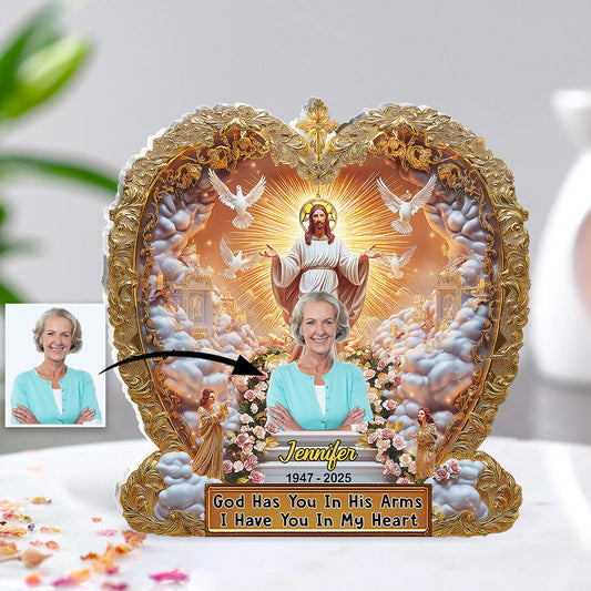 Gott hält dich in seinen Armen – Personalisierte Gedenktafel aus Acryl in individueller Form