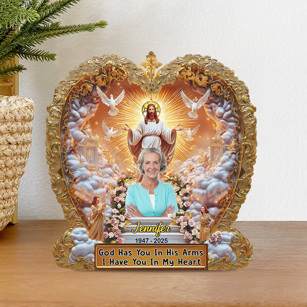 Gott hält dich in seinen Armen – Personalisierte Gedenktafel aus Acryl in individueller Form