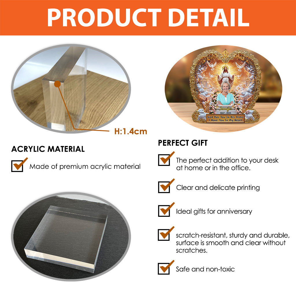 Gott hält dich in seinen Armen – Personalisierte Gedenktafel aus Acryl in individueller Form