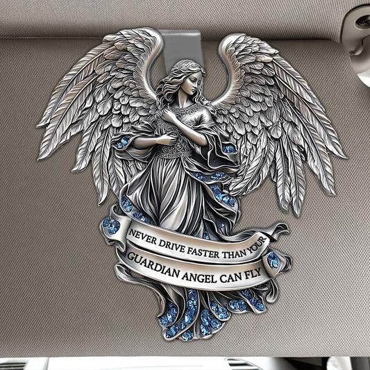 Never Drive Faster Than Your Guardian Angel Can Fly - Personalized Christian Shaped Car Visor Clip