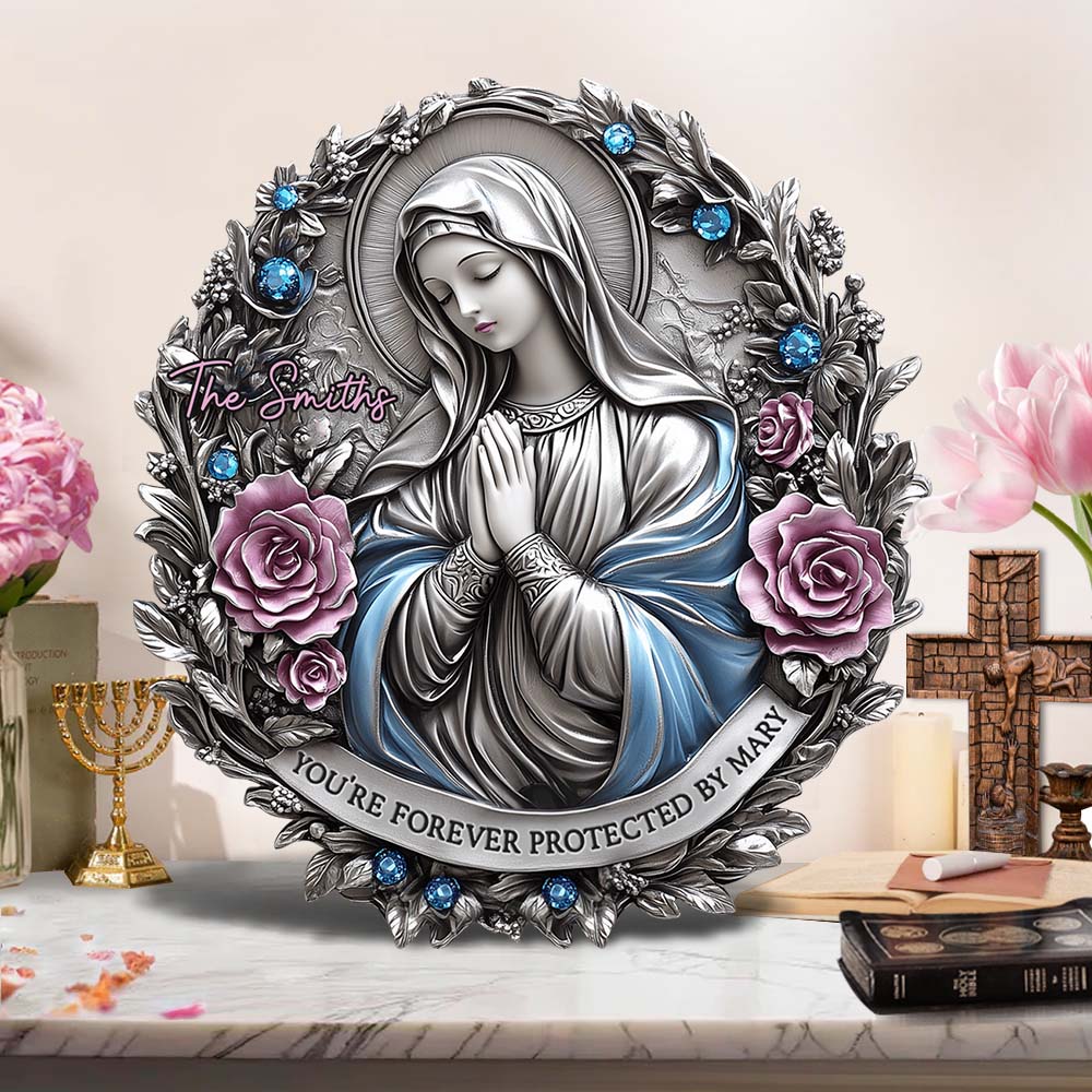 Du bist für immer von Maria beschützt – personalisiertes christliches Schild aus Metall