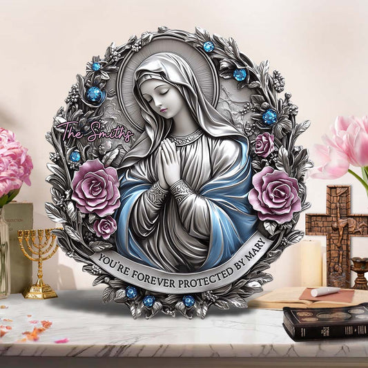 Du bist für immer von Maria beschützt – personalisiertes christliches Schild aus Metall