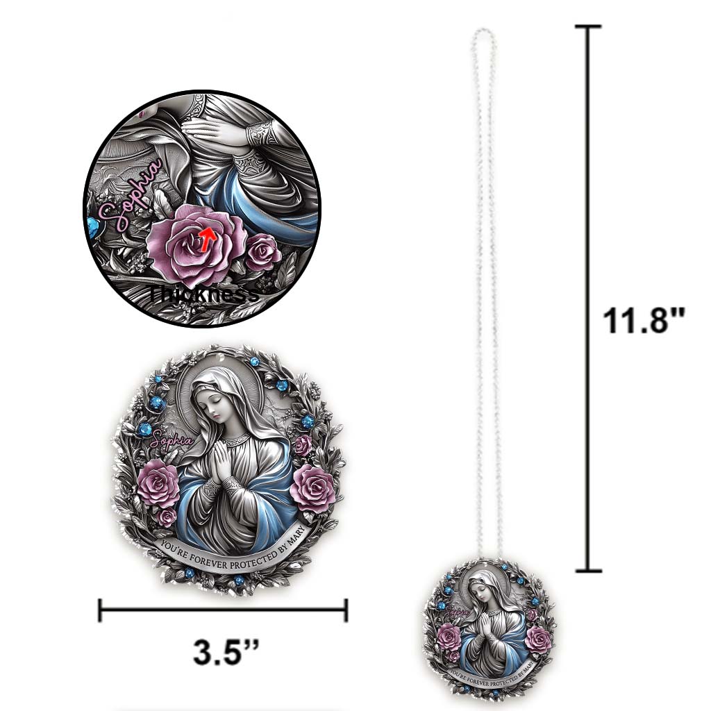 Du stehst für immer unter dem Schutz Marias – Personalisierter christlicher Autoanhänger