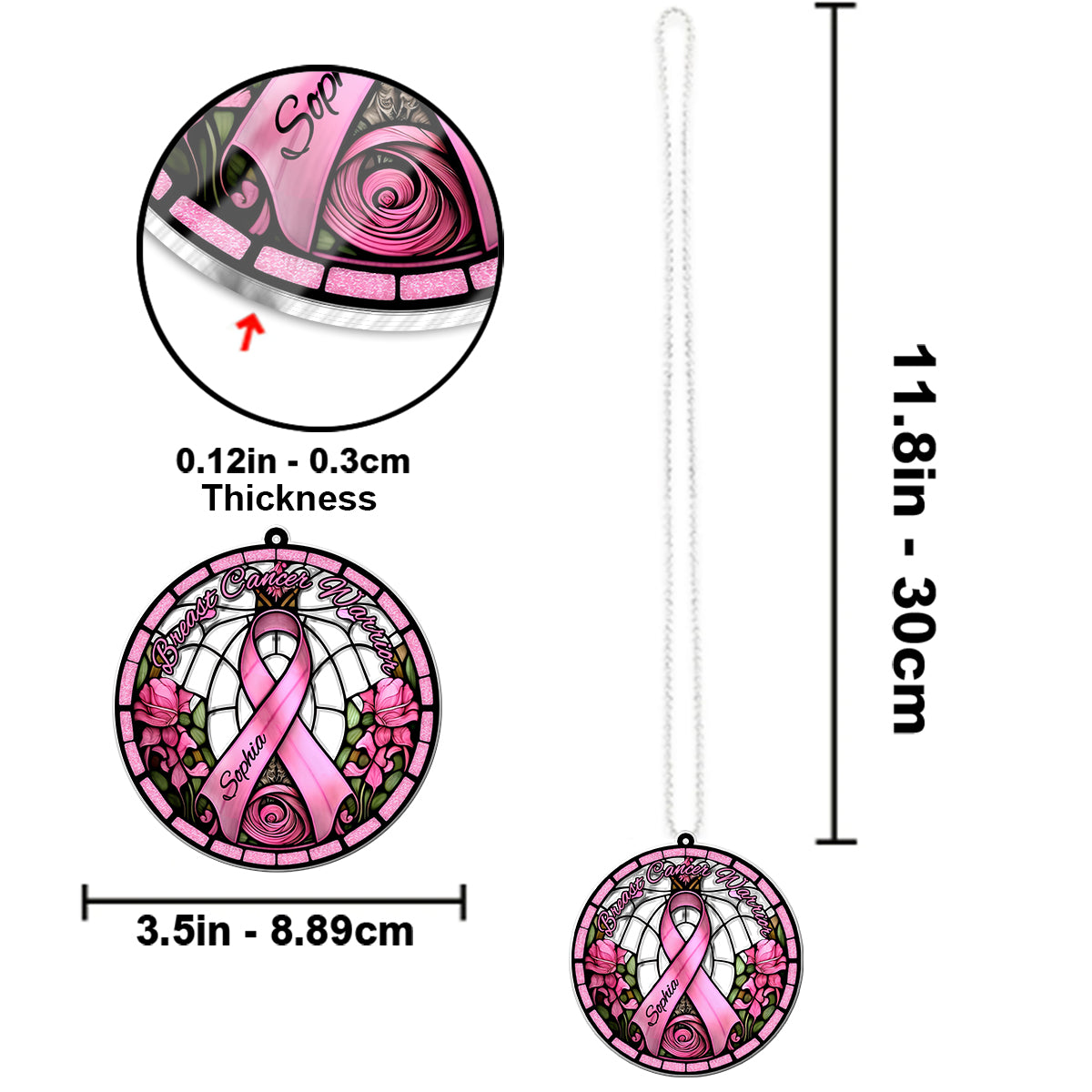 Brustkrebskämpferin – Personalisierter Autoanhänger in individueller Form zur Sensibilisierung für Brustkrebs