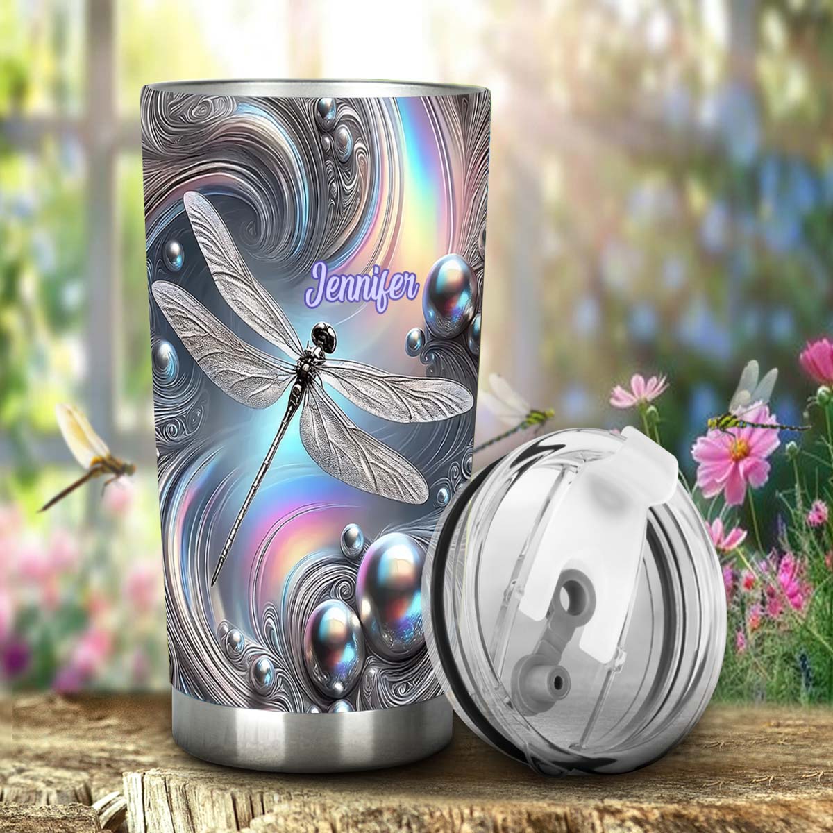 Wunderschöne Libelle – personalisierter Libellen-Trinkbecher