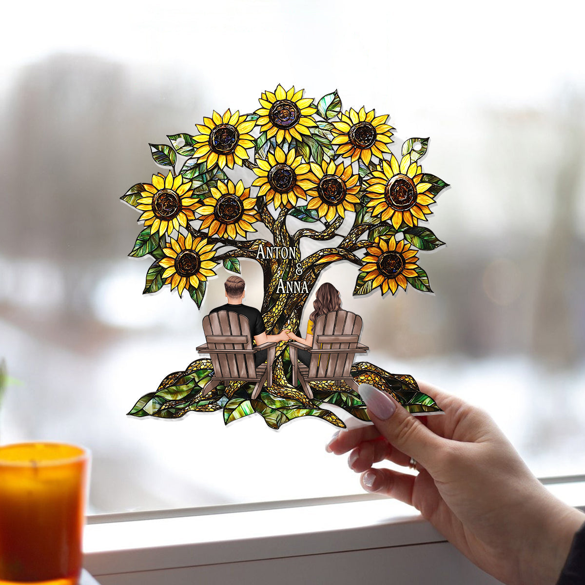 Du & Ich – Personalisierter Sonnenfänger für Paare zum Aufhängen am Fenster 