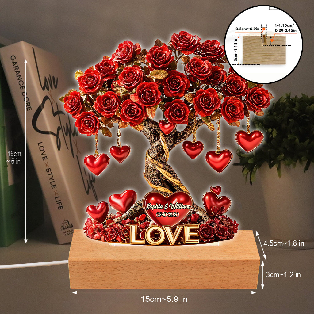 Liebesbaum – Personalisierte, paarförmige Leuchtplatte mit Sockel