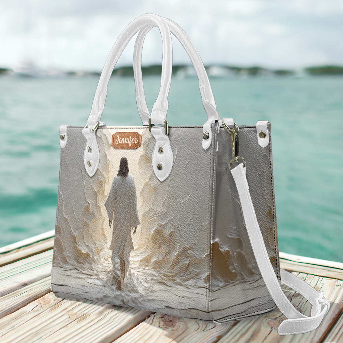 Geh mit Gott – Personalisierte christliche Lederhandtasche