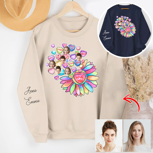 Herz-Blumen-BFF-Shirt mit Gesicht - Personalisiertes Bestie-Shirt
