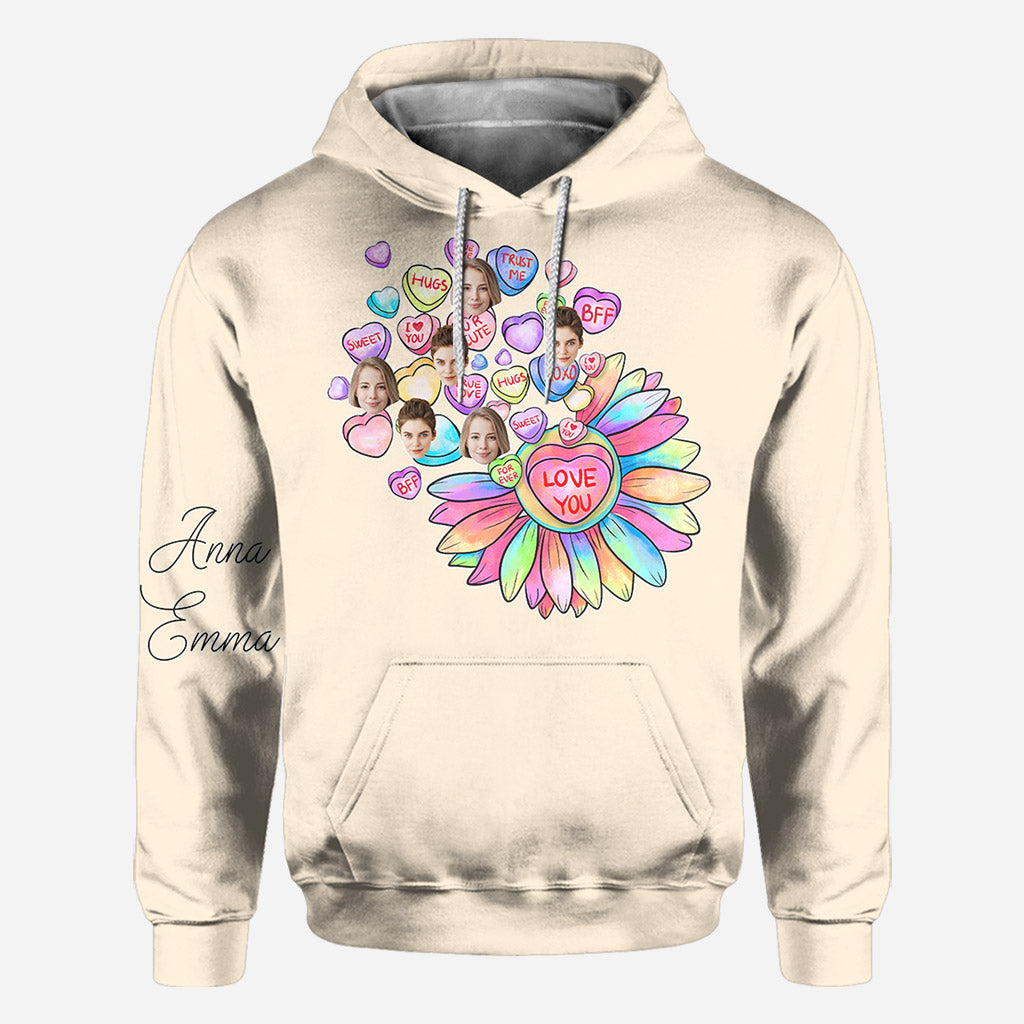 Herz-Blumen-BFF-Shirt mit Gesicht - Personalisiertes Bestie-Shirt